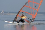 Windsurfing planing on totally flat water