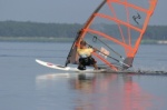 Windsurfing planing on totally flat water
